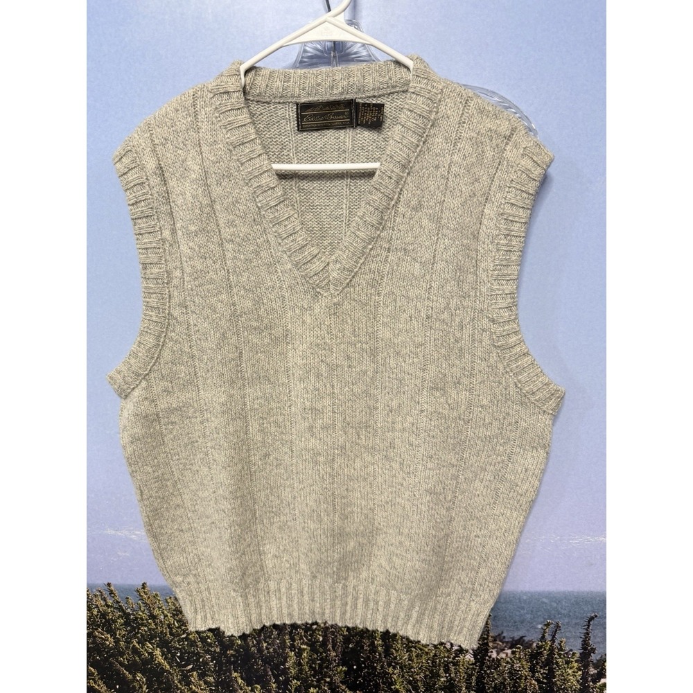 Vtg Eddie Bauer‎ Made In USA Wool Blend Knit Sweater Vest Men's Sz Large Gray
